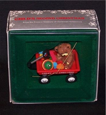 Enesco 1985 CHILDS SECOND CHRISTMAS Red Wagon Teddy  