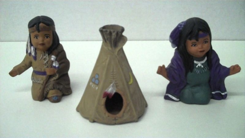 South Western Boy & Girl w/ TeePee Ceramic Figurine 1  