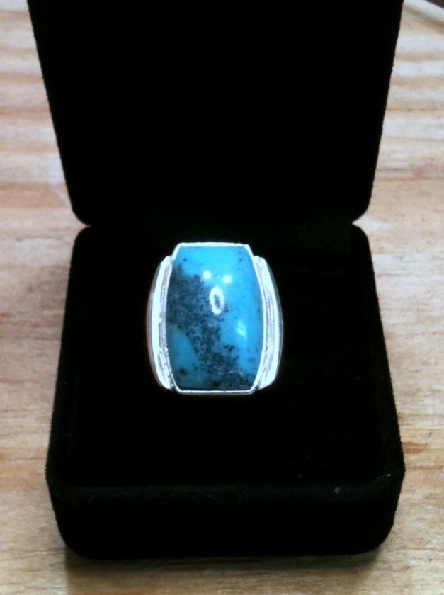 UNISEX STERLING SILVER RING BLUE TURQUOISE SPIDER MATRIX  9.7 GRAMS 