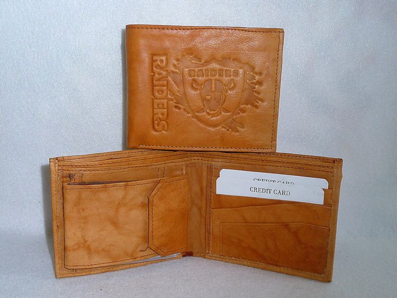 OAKLAND RAIDERS Leather BiFold Wallet NEW tan z bf  