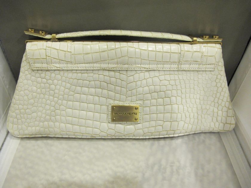 Brand New Alexis Hudson White Croco Alta Clutch Purse Handbag  