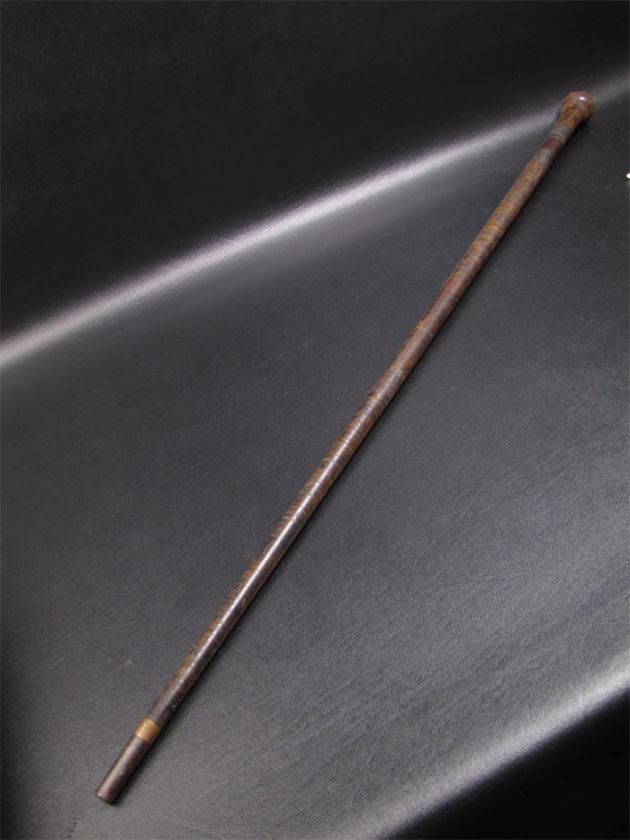 Antique Leather Wrapped Wooden Cane Walking Stick  