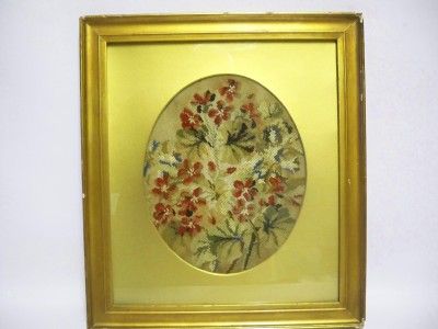 19th Century Needlework Portrait Cross Stitch of Flowers  