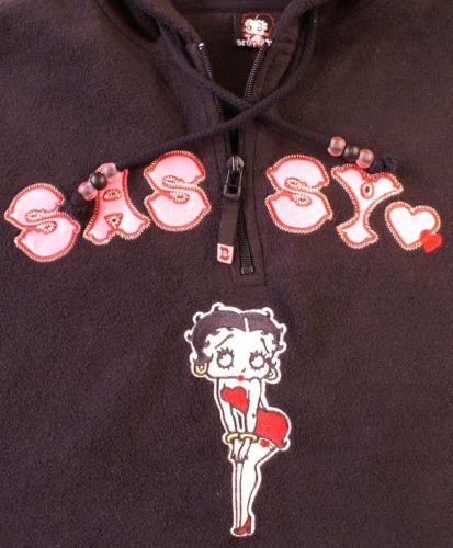 Betty Boop Zip Neck Fleece Hoodie Sassy Black Small  