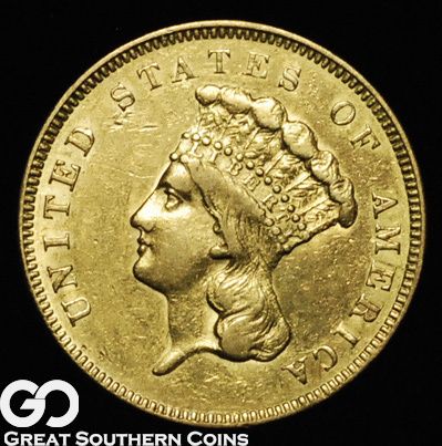 1855 $3 Princess GOLD Three Dollar Piece CHOICE AU ** RARE  