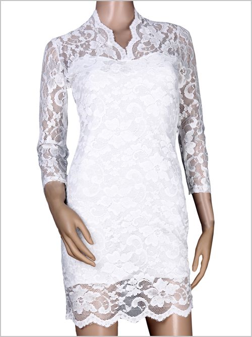 LACE SLIM V NECK 3/4 SLEEVE DRESS 2237  