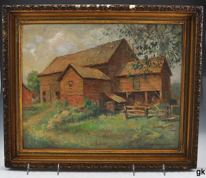   George Hausmann Country Barn Oil on Artist Board Framed  