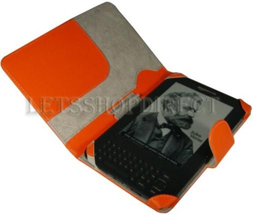  KINDLE 3 ORANGE LEATHER CASE COVER SLEEVE JACKET  