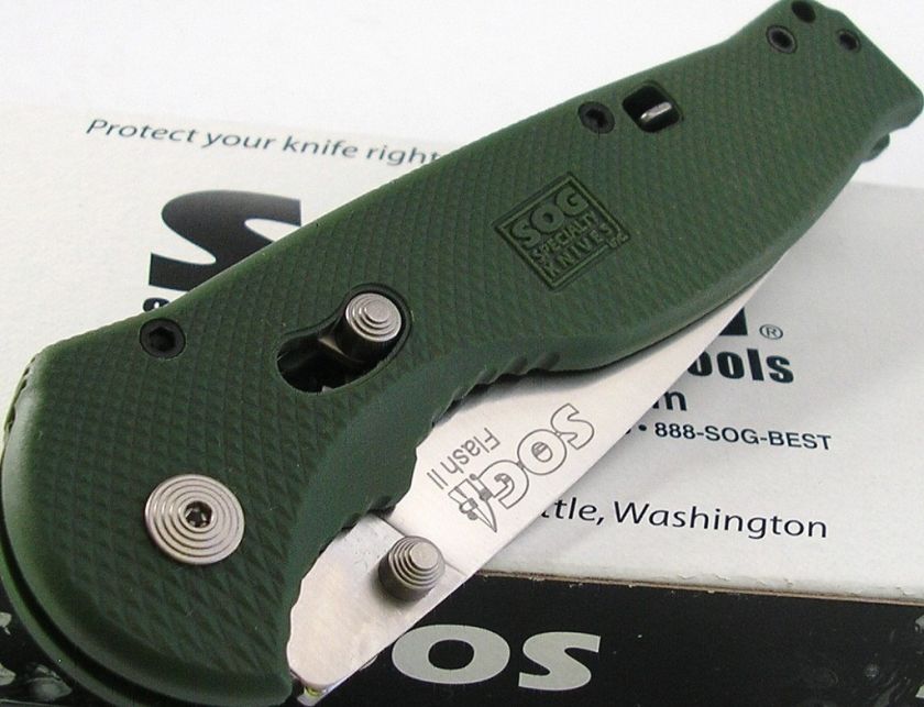 SOG Lrg Flash II Assisted Opening Green Knife w/Safety  