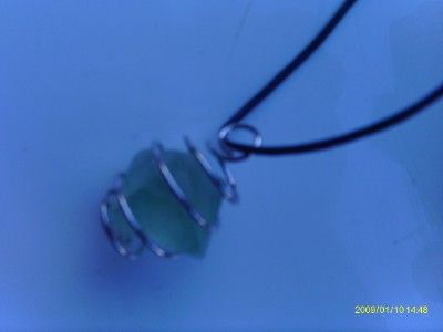 Natural Fluorite Octahedron Crystal Coil Pendant   Cord  