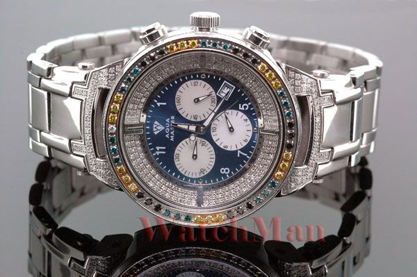 Aqua Master Mens Color Diamond Bezel Watch 4.25ct W 97  