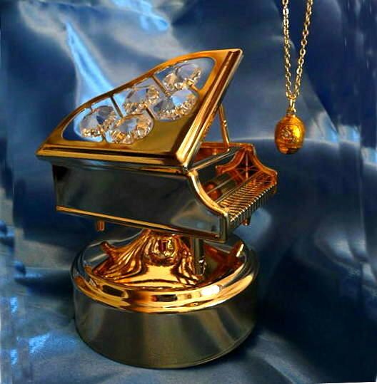 grand piano music box 24k gold plated set with jewelcut austrian clear