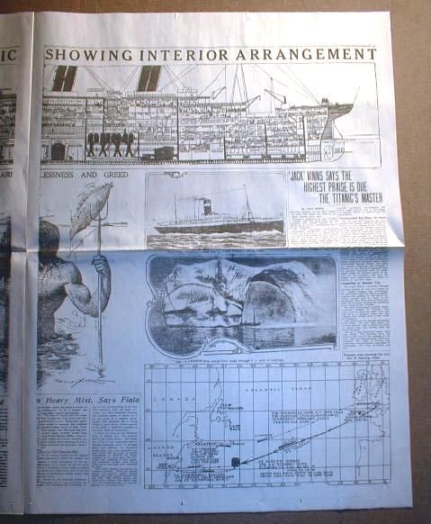 1912 newspaper TITANIC SINKS  w/ BIG Headline & photo  