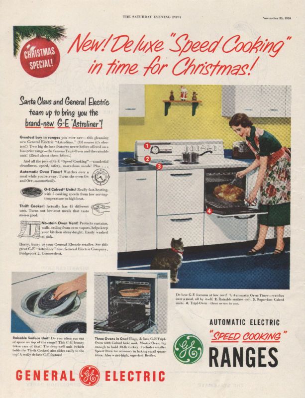 1950 VINTAGE GENERAL ELECTRIC SPEED COOKING RANGE AD  