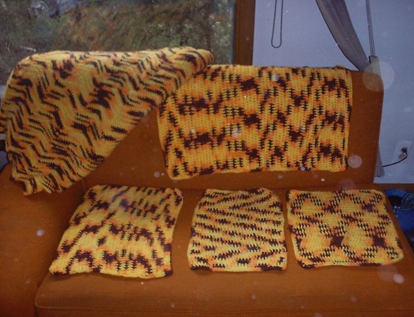   BLANKET NEW COVER AND MATCHING CHAIR ARM COVERS GOLD/ORANGE/BROWN