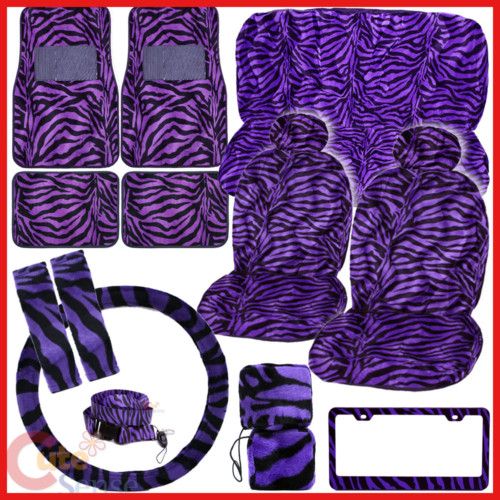 Purple Zebra Car Seat Covers Auto Accesories 15PC Set  