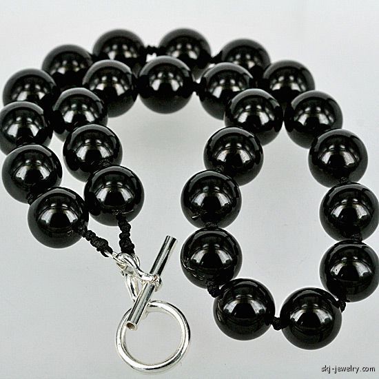 Large Black Tourmaline Gemstone Bead Necklace  