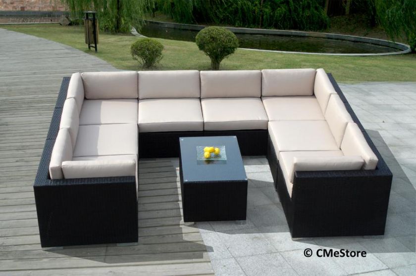 Outdoor Patio Garden Wicker Furniture 9pcs Luxury Couch  