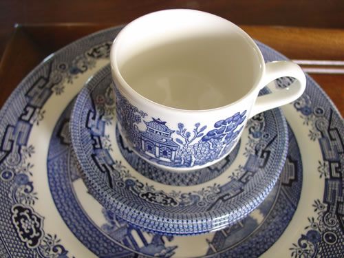 12 pc Churchill Blue Willow English Dishes Blue White Plates Cups 