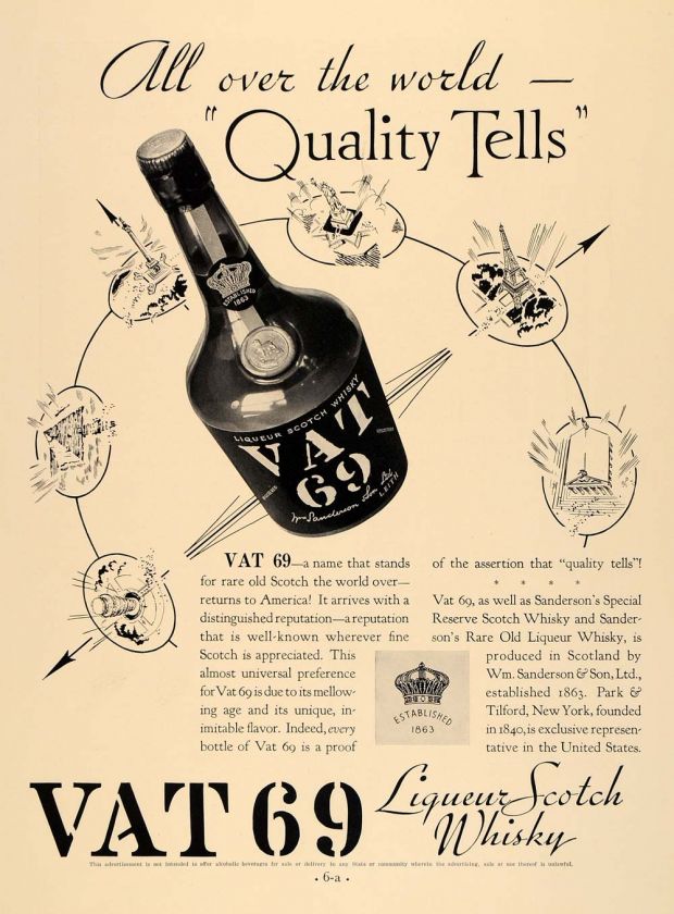 1933 Ad Vat 69 Scotch Whisky Sanderson Park Tilford  