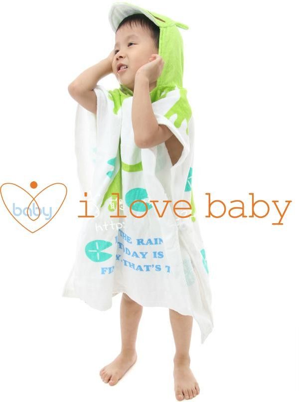 Green Frog Baby Splash Wrap Bath Hooded Towel Robe  