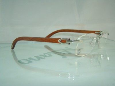 %AUTHENTIC CARTIER Platinum & Wood Rimless T8100655 Eyeglasses Frames 