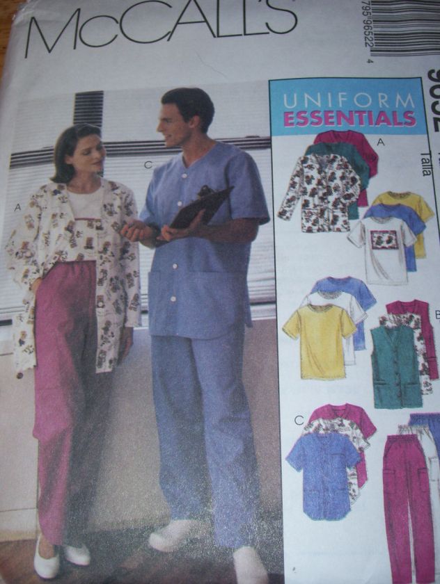 McCALLS #9652 UNISEX UNIFORM   SCRUBS   DOCTOR   NURSE PATTERN XL 