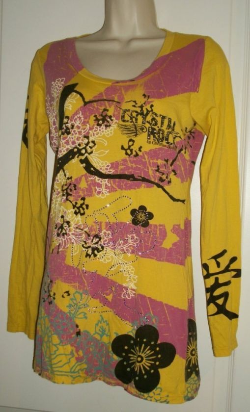 Crystal Rock Embellished Graphic Top By Christian Audigier Sz S  