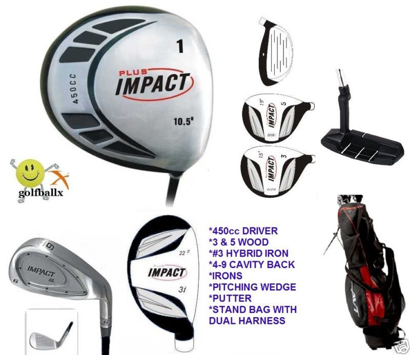 NEW BOYS GRAPHITE GOLF CLUB SET 450cc DRIVER, HYBRID, STAND BAG & FREE 