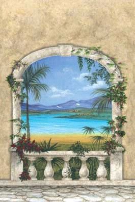 TUSCAN SEASIDE ARCHES Right Window Wallpaper Mural  
