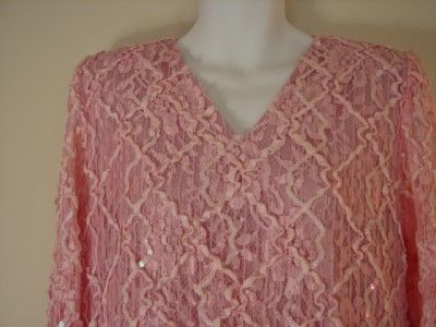 Vintage Siasia Pink Sequin Pink Ribbon Pink Lace Mini Dress 8 S 