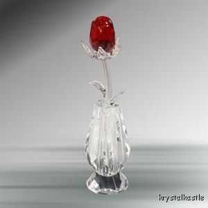 New Crystal Florida RED ROSE vase Crystal Figurine 6  