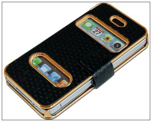 Deluxe Book Leather Diamond Chrome Hard Case Cover F iPhone 4 4S 4G 