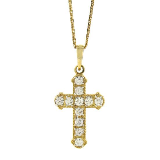 14K YELLOW GOLD DIAMOND CROSS PENDANT NECKLACE 0.80 CT  