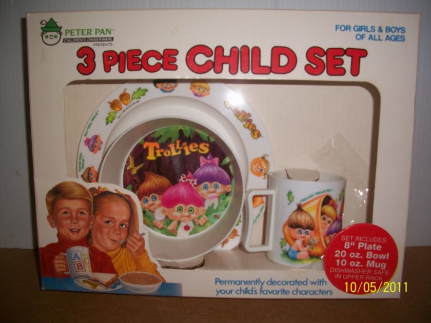 TROLL, 3 PIECE CHILDS DINNERWARE SET, TROLLIES, PETER PAN, FREE NORFIN 