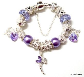   Tinkerbell Fairy Swarovski Crystal Charm Bead European Bracelet  