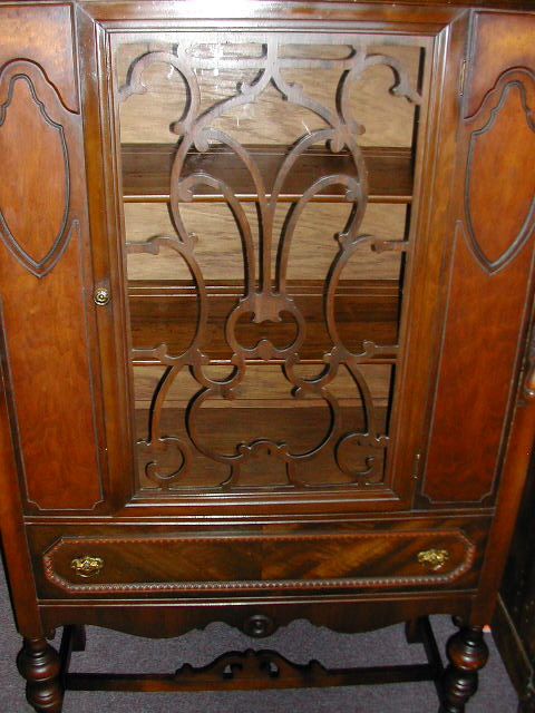   Walnut China Cabinet w/Great Detail & Front Glass Door w/Insert  