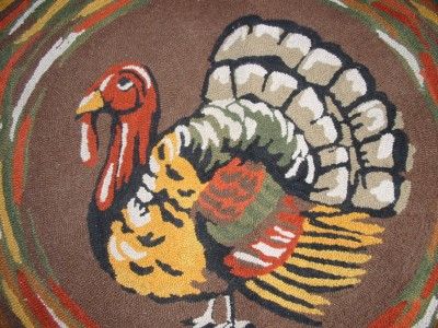 Huge Primitive Hooked Prim Turkey Rug Mat Thanksgiving  