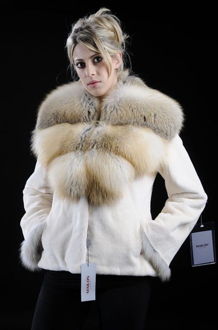   perlato mink fur jacket with Golden Island Fox collar   SAGA FURS