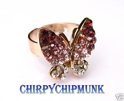 Gold Plated PURPLE Swarovski Crystal Butterfly Ring New  