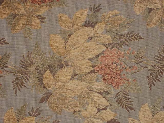 Aqua Gold Floral Chenille Tapestry Drapery Upholstery  