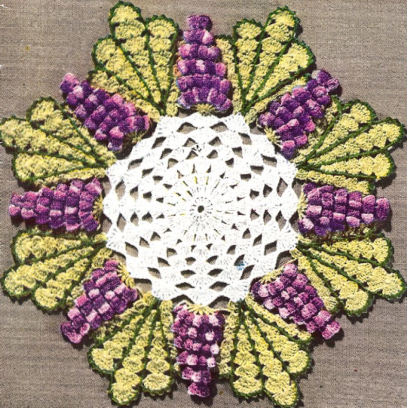 Vintage Crochet Grape Popcorn Quick Doily Motif Pattern  