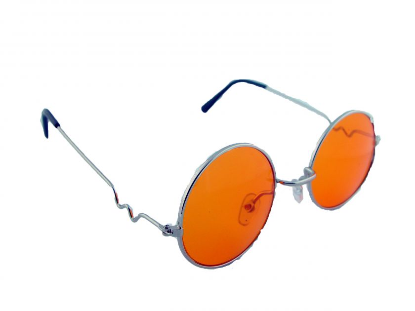 ORANGE ROUND SUN GLASSES SILVER FRAMES HIPPIE VAMPIRE  