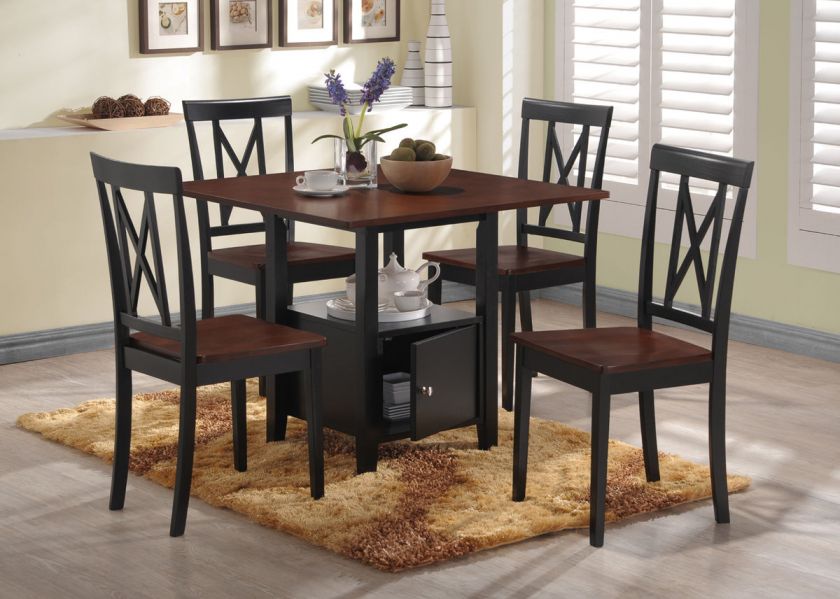 Pc. Set Black Walnut Finish Wood Dining Room Kitchen Storage Table 