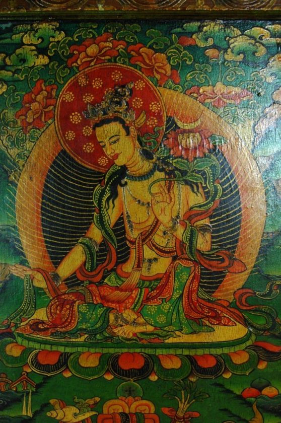 TIBETAN KWAN YIN PAINTING Wood Panel Buddhist Art B 63  