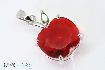 Ruby Apple Emerald Leaf Necklace Pendant Free Chain  