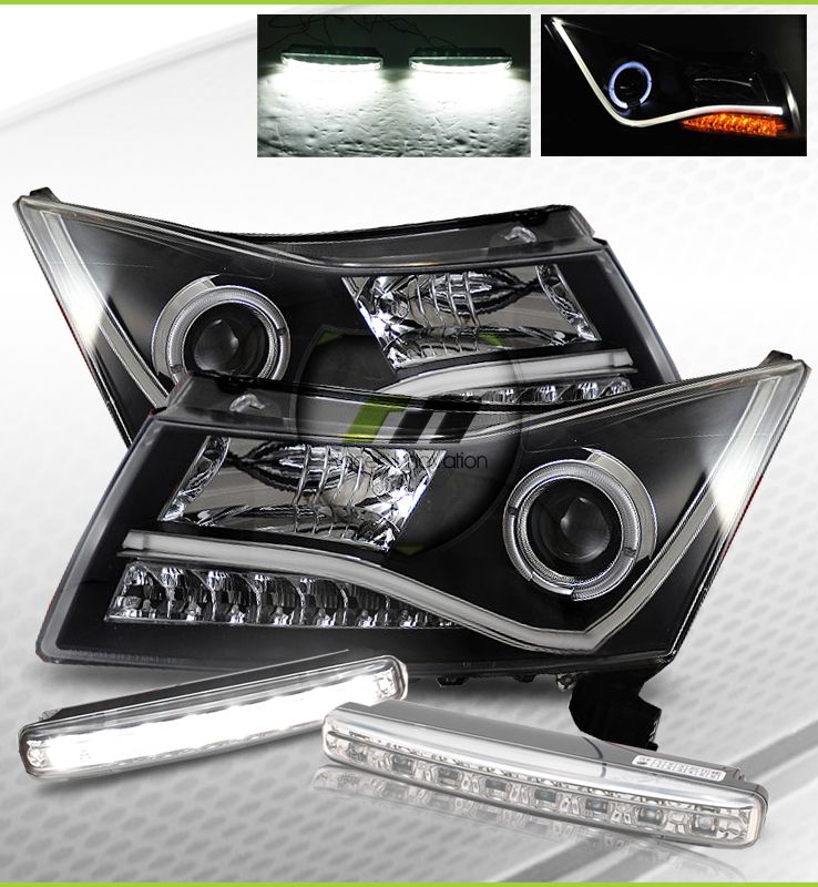   Cruze BLK DRL LED Projector Headlights/8 LED Daytime Running Lights