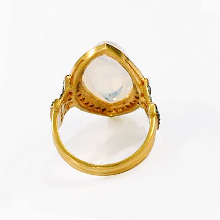 RAINBOW MOONSTONE DIAMOND RING 18K GOLD FINE JEWELRY  