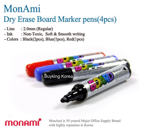 New MonAmi Dry Erase Markers Pens Black, Blue, Red  