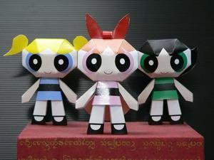 DIY 3 Powerpuff Girls Origami 3D Model Paper Set  